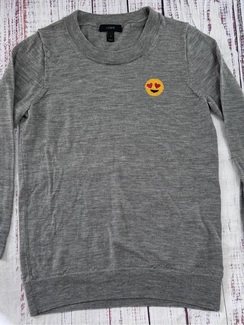 J. Crew Merino Wool Tippi Emoji Sweater Gray Small EUC